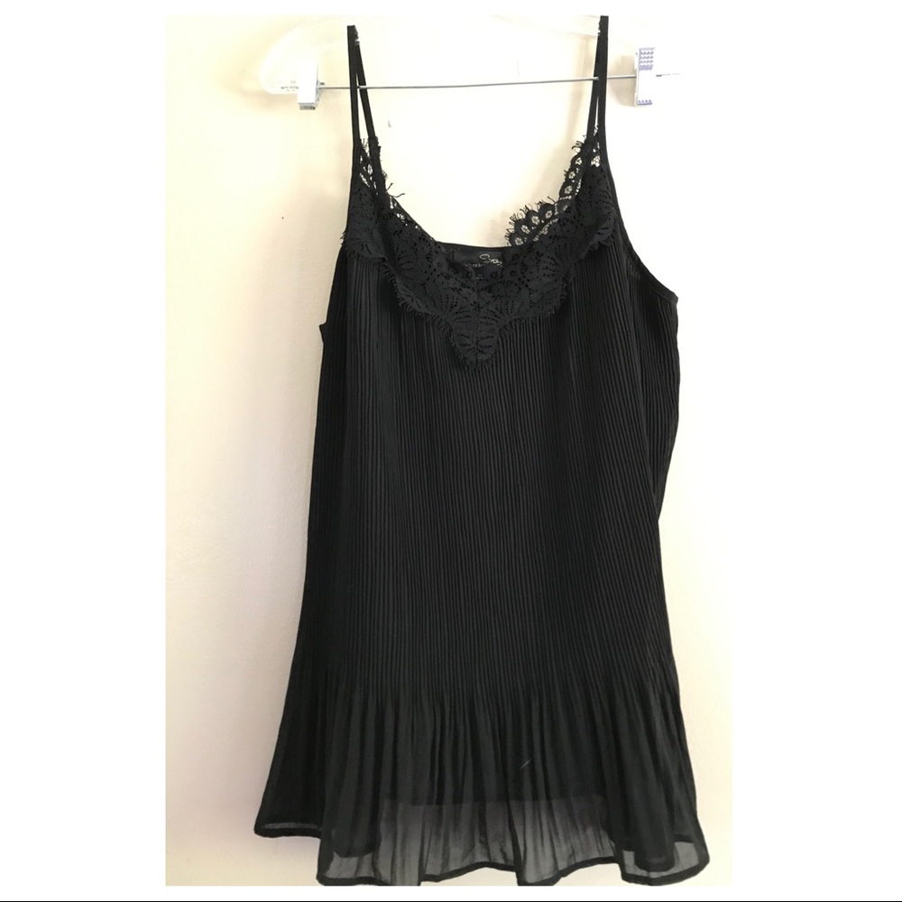 NWT Suzanne Betro Black Pleated Cami with Lace